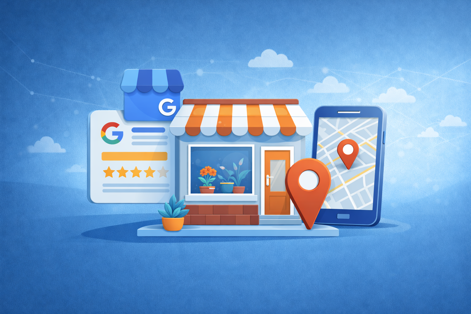 Illustration eines Google My Business Accounts mit typischen Symbolen