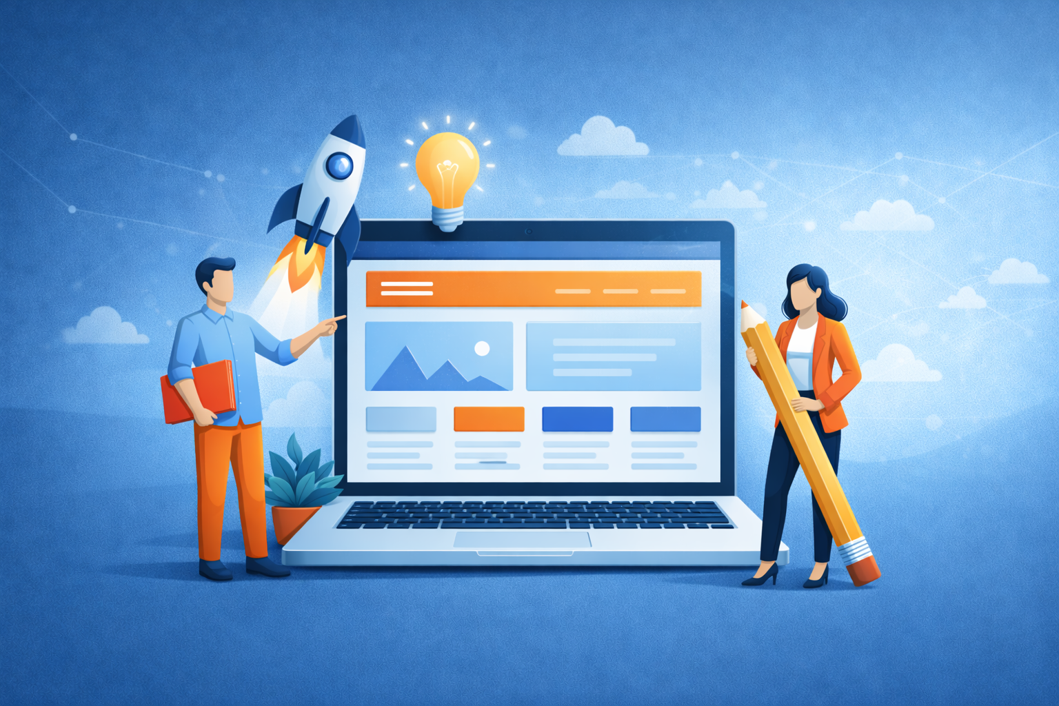 Symbolische Illustration zur Existenzgründung in Verbindung mit einer Website