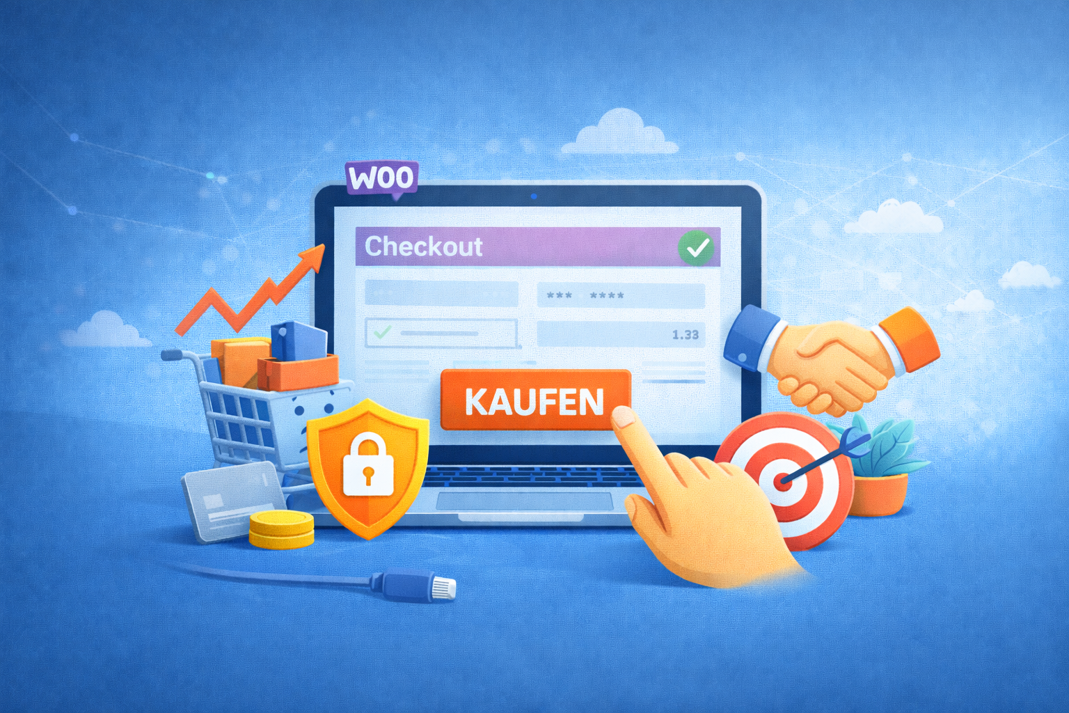 Illustration eines WooCommerce-Checkouts mit Fokus auf Benutzerfreundlichkeit und Conversion