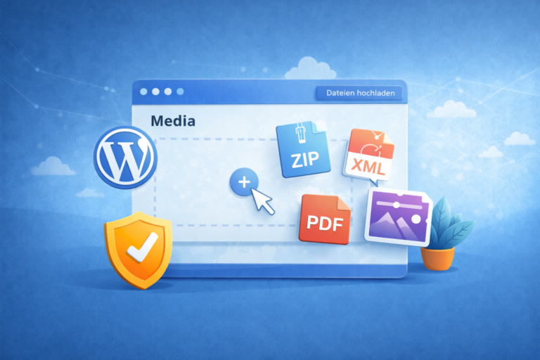 Home 15 Illustration einer WordPress Mediathek mit typischen Symbolen