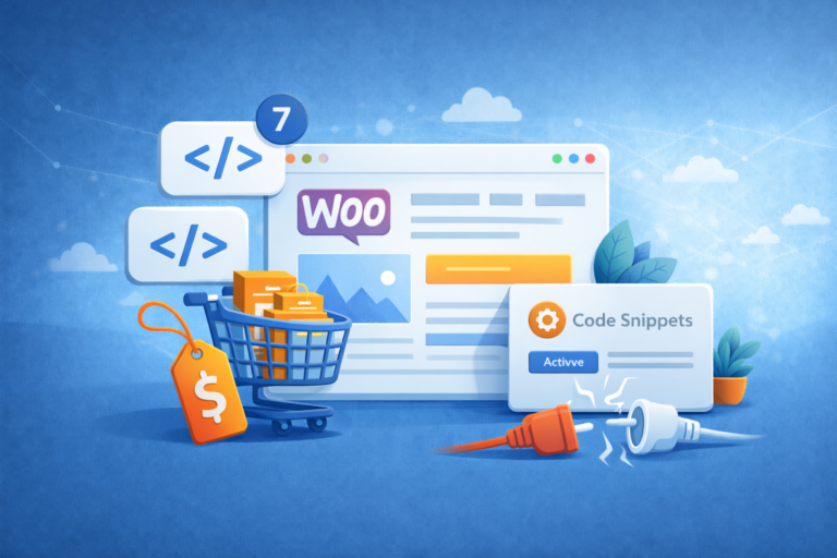 Home 13 Abstrakte Darstellung eines WooCommerce-Shops mit Symbolen