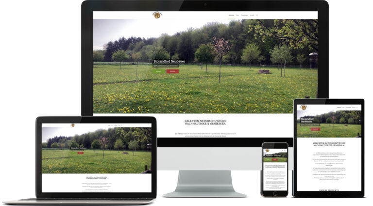 Foto der Website biohof-neubauer.de auf verschiedenen Endgeräten wie iMac, Macbook, iPad und und iPhone