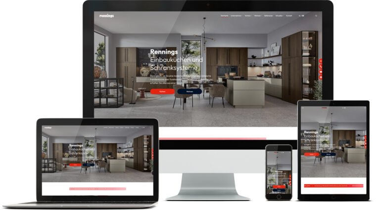 WordPress Websites 8 Foto der Website rennings.de auf verschiedenen Endgeräten wie iMac, Macbook, iPad und und iPhone