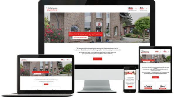 Foto der Website schlotmann-apotheken.de auf verschiedenen Endgeräten wie iMac, Macbook, iPad und und iPhone