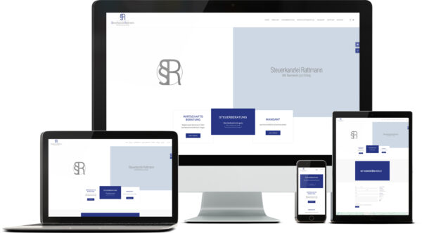 Foto der Website stb-rattmann.de auf verschiedenen Endgeräten wie iMac, Macbook, iPad und und iPhone